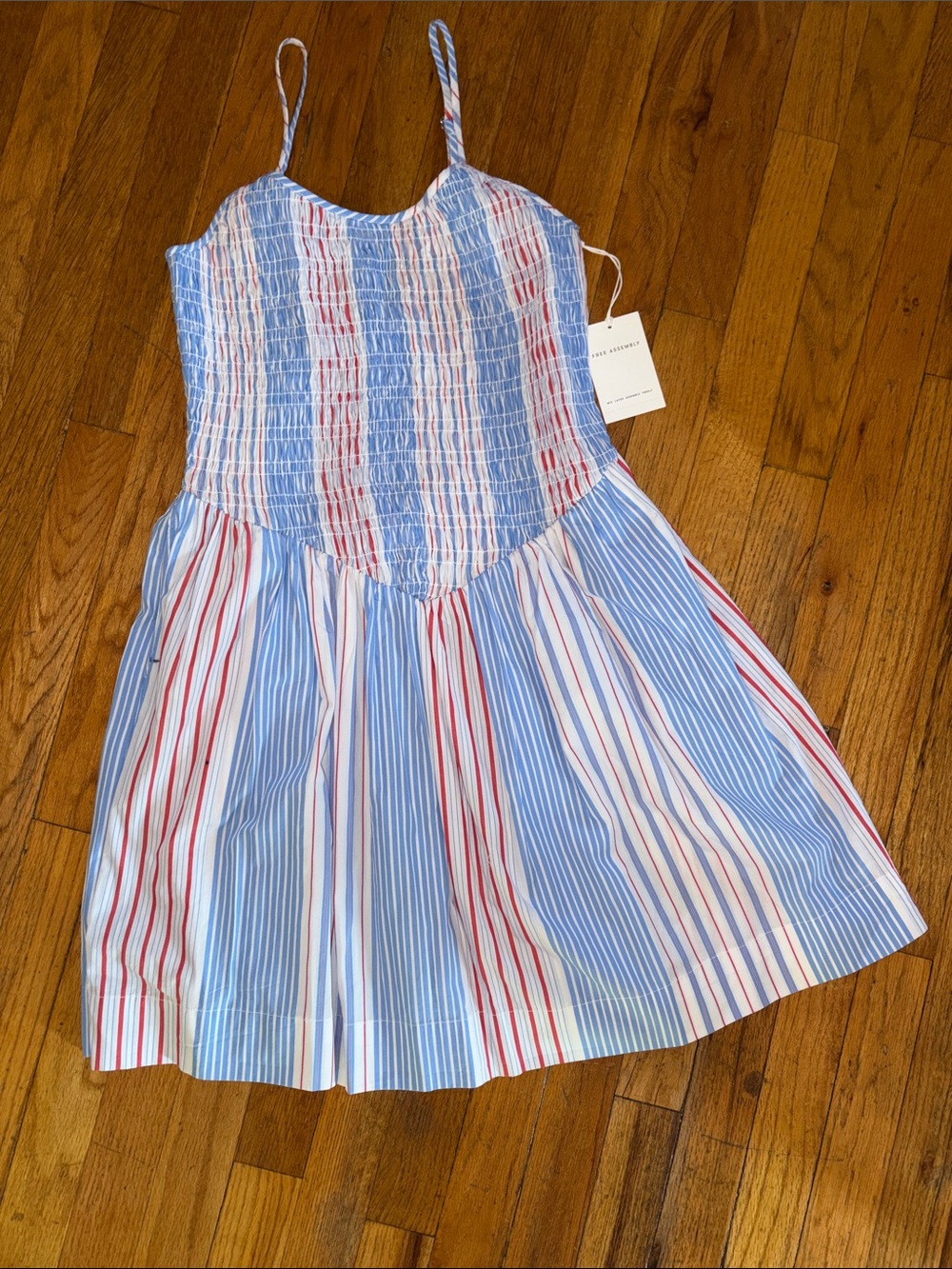 Free Assembly Blue, White & Red Striped Sundress with Smocked Bodice NWT
